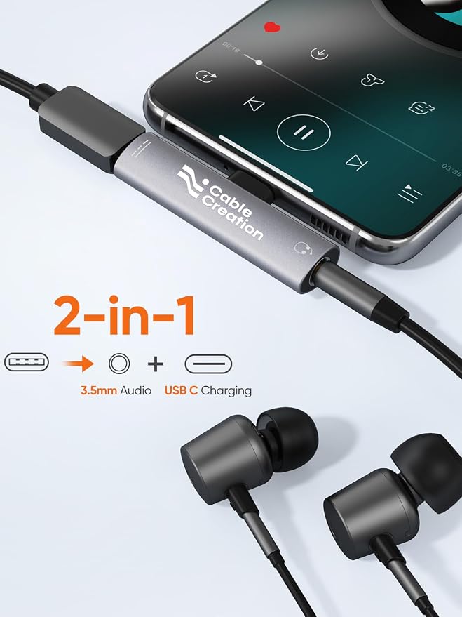 CableCreation USB C to 3.5mm Headphone and Charger Adapter, 2 in 1 Type-C to - Image 3
