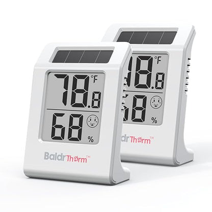 BaldrTherm Humidity Thermometer Meters, Solar-Powered Indoor Temperature Sensor by BaldrTherm