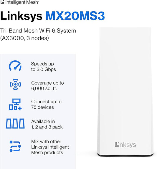 Linksys Atlas WiFi 6 Router Home WiFi Mesh System, 000 Sq. ft Coverage - Image 2