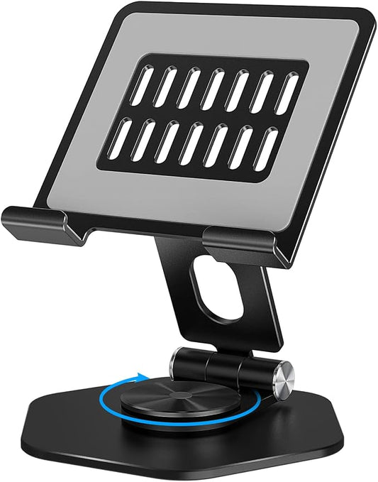 Foldable Aluminum Tablet Stand for Desk, 360° Swivel iPad & Tablet Holder – by SOJUNER