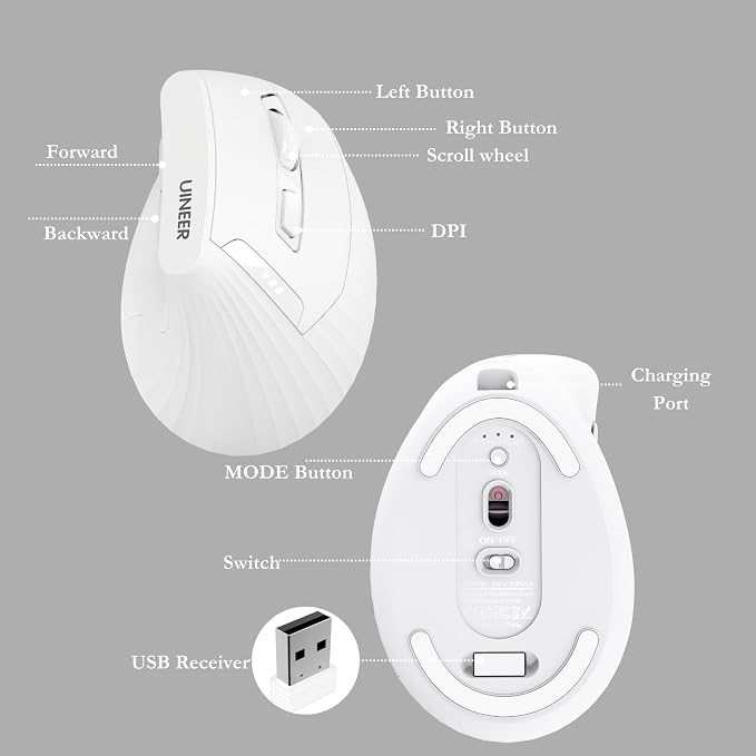 Vertical Wireless Mouse, Rechargeable Mouse - Image 7