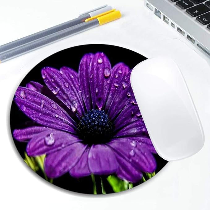Purple Flower Mouse Pad Round Non-Slip Rubber Mousepad Laptop Office Computer - Image 5