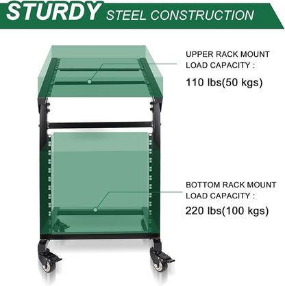 12U DJ Mixer Stand Rack Mount Rolling Stand Stage Cart Adjustable Rack Mount - Image 6