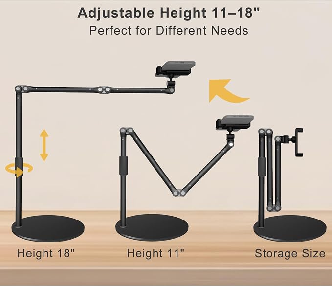 Overhead Phone Mount for Desk, Heavy Duty Rotatable Stand for Video Recording - Image 4