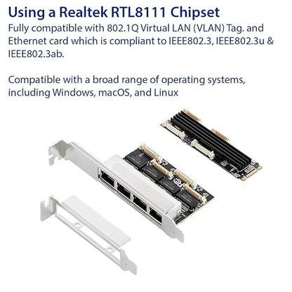 IO CREST 4 Ports Gigabit M.2 M+B Key Ethernet Card SI-PEX24092 - Image 3