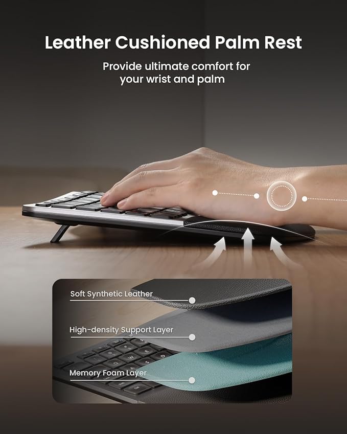 ProtoArc Ergonomic Keyboard Mouse, EKM01 Plus Full Size Wireless Bluetooth Ergo - Image 3
