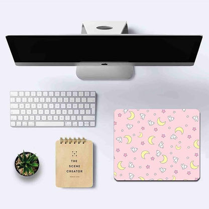 IMAYONDIA Pink Kawaii Mouse Pad, Cute Moon Bunny Small Mouse Mat，Aesthetic - Image 6