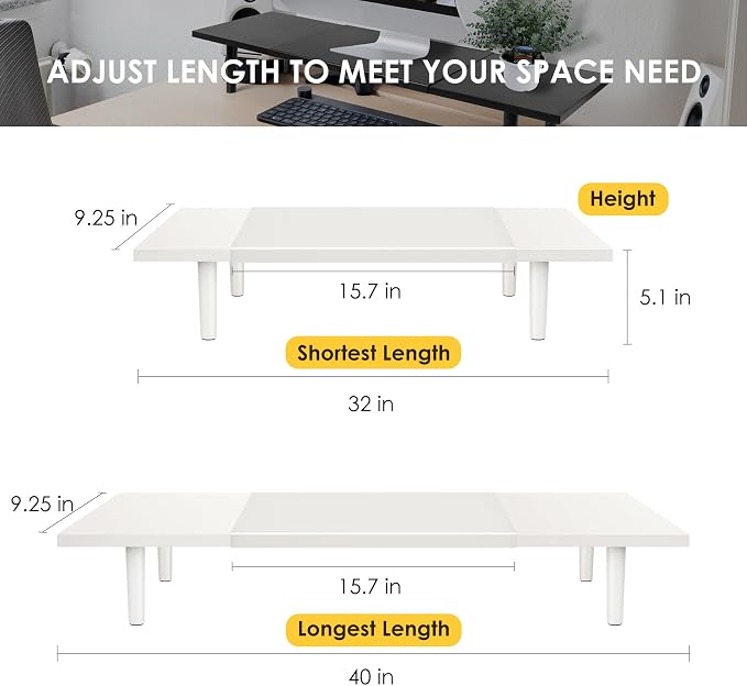 Dual-Monitor-Stand-Riser-For-Desk Adjustable Length 32-40 Inch，Large Desktop - Image 3