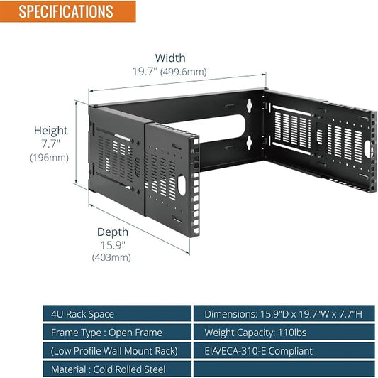 Tecmojo 4U Wall Mount Network Rack, Fits Shallow IT Equipments, 110 lbs Capacity - Image 2