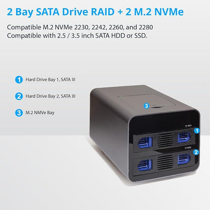 USB 3.2 Type-C 2 Bay 2.5 Inch and 3.5 Inch SATA Hard Drive + 2 Bay M.2 NMVe - Image 6