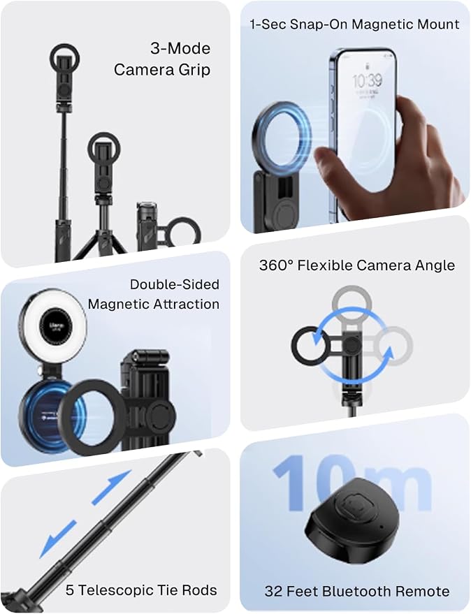 MAGIC JOHN Phone Tripod with 2 Selfie Light, Portable Pocket Size Selfie Stick - Image 8