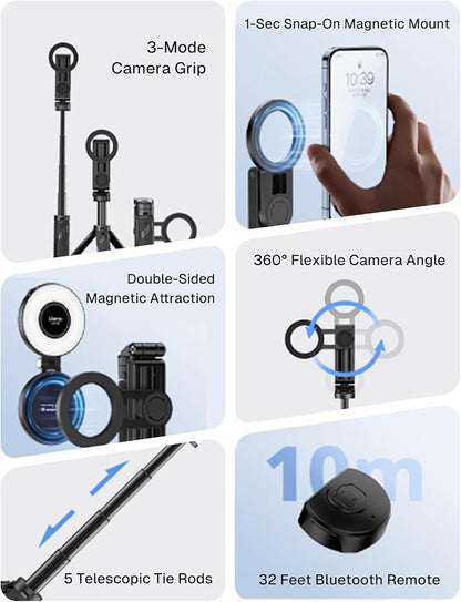 MAGIC JOHN Phone Tripod with 2 Selfie Light, Portable Pocket Size Selfie Stick - Image 8