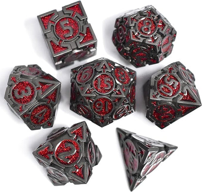 RULE DICE DND Metal Dice Set, 7 die Metal DND Polyhedral Blue Red and Black by RULEDICE