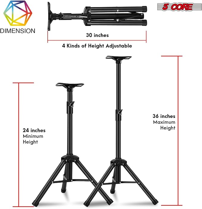 5Core Speaker Stand Tripod Floor Adjustable 24-36 Inch Short DJ Studio Monitor - Image 4