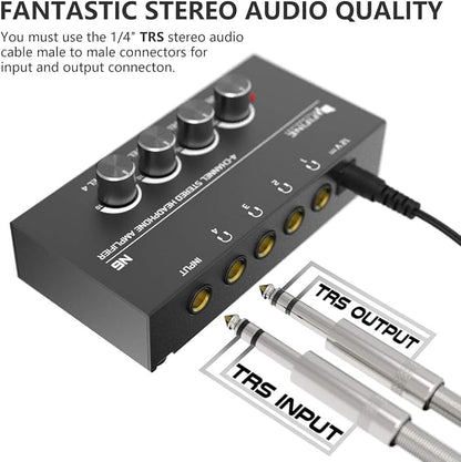 Fifine Headphone Amplifier 4 Channels Metal Stereo Audio Amplifier, Mini - Image 3