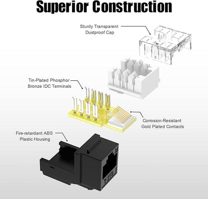 VCE UL Listed Cat6 RJ45 Keystone Jack Insert 25-Pack, 90 Degree Punch Down - Image 7