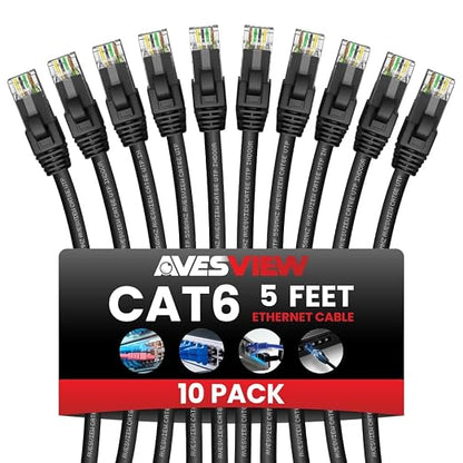 CAT 6 5FT Ethernet Cable, Indoor High-Speed 10Gbps Snagless CAT6 Ethernet Cable by AvesView