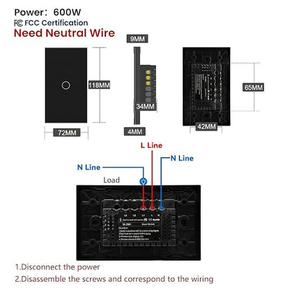 Zigbee Smart Switch Neutral Wire Required Need Zigbee Hub, 4.65 X 2.83 X 1.34 - Image 2