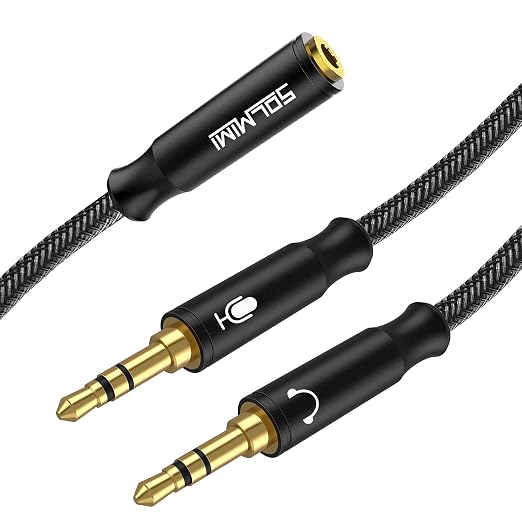 Headset Splitter Cable for PC 3.5mm Crystal-Nylon Braid Female to Dual 3.5mm by SOLMIMI