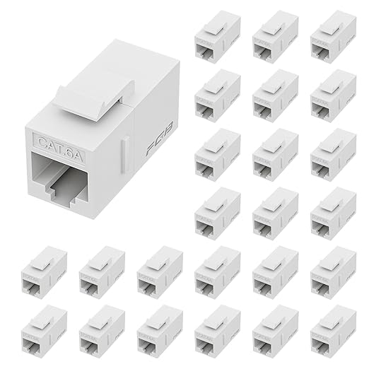 FGB 10 Gbps CAT6A RJ45 Keystone Coupler 25-Pack, Ethernet Keystone Jack by FGB