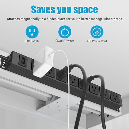 HHSOET Magnetic Mount Power Strip, 8 Outlet Mountable Socket, Metal Heavy Duty - Image 4