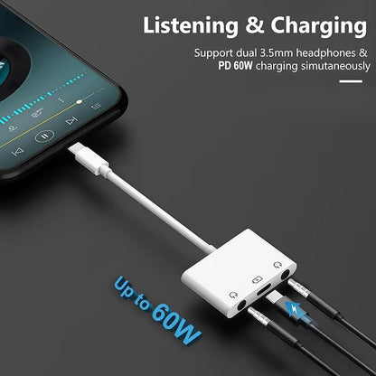 3-in-1 Aux to USB C Headphone Splitter USB-C to Dual 3.5mm Audio Adapter Dual - Image 2