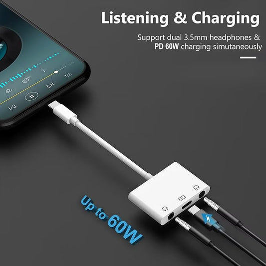 3-in-1 Aux to USB C Headphone Splitter USB-C to Dual 3.5mm Audio Adapter Dual - Image 2