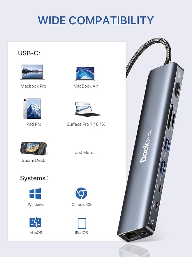 Dockteck 9-in-1 USB-C Hub: HDMI 4K@60Hz, 100W PD, 2x USB-A 5 Gbps, SD/TF Card - Image 7