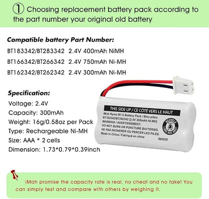 iMah BT162342/BT262342 2.4V 300mAh Ni-MH Cordless Phone Battery Pack, Also - Image 3