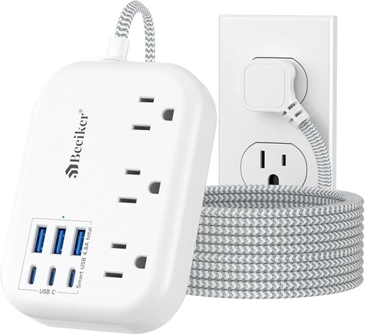 6 USB Surge Protector Power Strip- Extension Cord 10 Ft by Beeiker