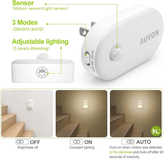 AUVON Night Light Plug in with Motion Sensor, Dimmable Smart LED Night Lights - Image 2