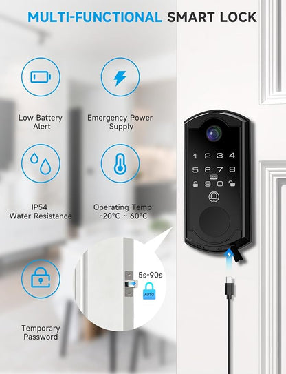syndesmos Smart Door Lock with Camera, Fingerprint Keypad Deadbolt, APP Remote - Image 6