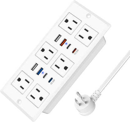 30W Recessed Power Strip USB C, Desk Flush Mount Outlet Plug in 6 AC & 8 USB by HEZI