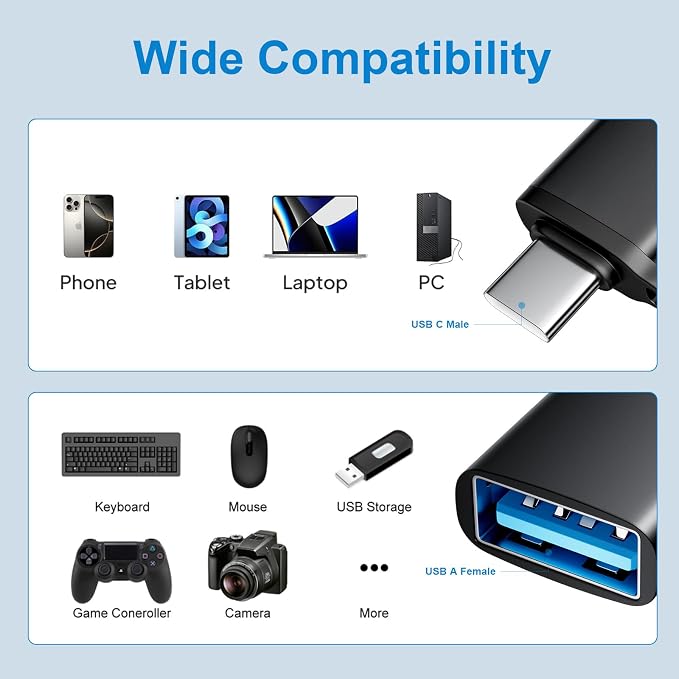 USB to USB C Adapter 10 Pack, USBC to USB Adapter, USB Type C Male Female - Image 3
