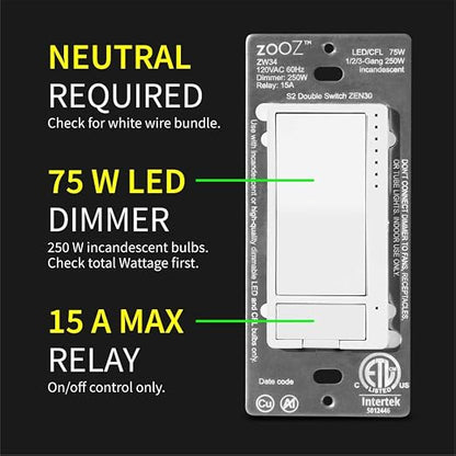 Zooz Z-Wave Long Range Double Switch ZEN30 800LR - Image 2
