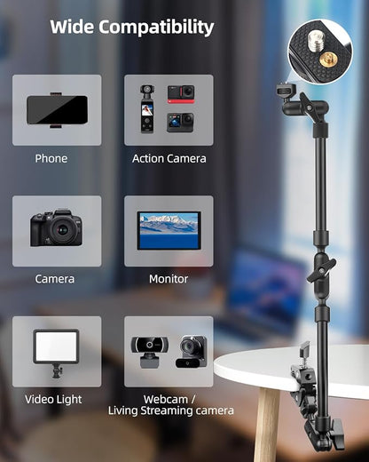 22" Magic Arm w Clamp, Overhead Phone Mount, Desk Camera Mount w Articulating - Image 5