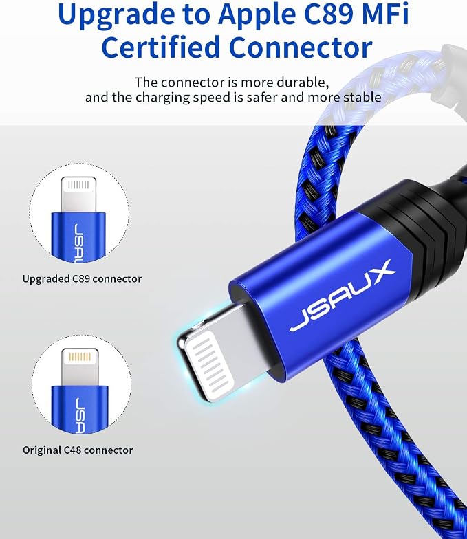 JSAUX Apple MFi Certified Lightning Cable 4ft, iPhone Charger Cable Nylon - Image 3