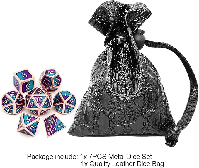 Haxtec Metal DND Dice Set D&D Gifts 7PCS Copper Blue Teal Purple Polyhedral RPG - Image 6