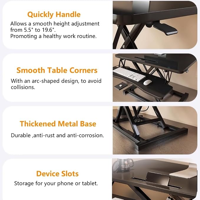 37-inch Standing Desk Converter, Height Adjustable Sit to Stand Up Workstation - Image 7