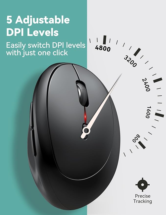 TECKNET Ergonomic Mouse, 4800 DPI 5 Adjustable DPI Levels, Wireless Vertical - Image 4
