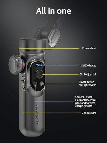 3-Axis Gimbal Stabilizer for Smartphone w/RGB Magnetic Fill Light Phone Gimbal - Image 7