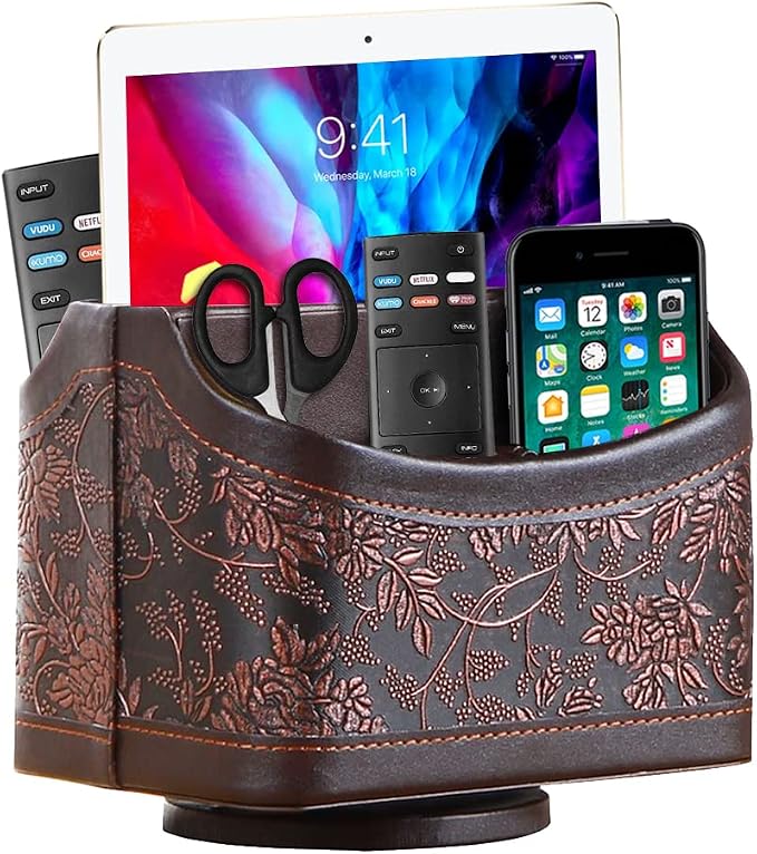 Fanousy 360° Rotating Remote Control Holder, PU Leather TV Remote Caddy by Thelittlebeautyoflife