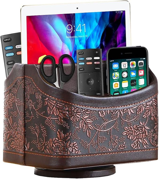 Fanousy 360° Rotating Remote Control Holder, PU Leather TV Remote Caddy by Thelittlebeautyoflife