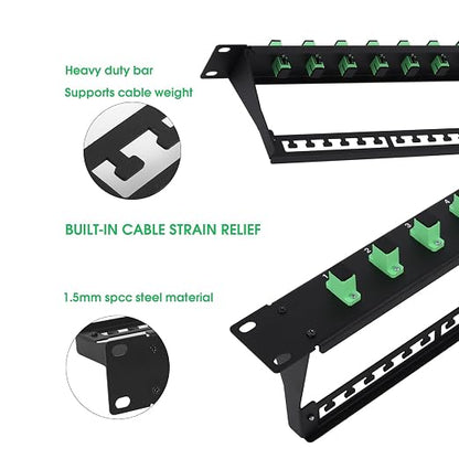 1U Fiber Patch Panel with 12 SC APC Single Mode Fiber Optic Couplers Singlemode - Image 3