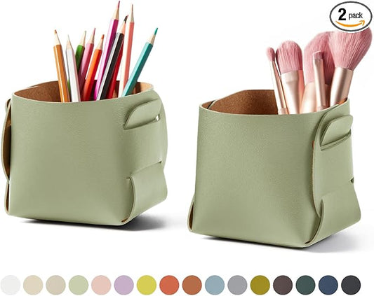 HOMIEAZICOZI 2-Pack Cork Leather Desk Accessories Storage by HOMIEAZICOZI