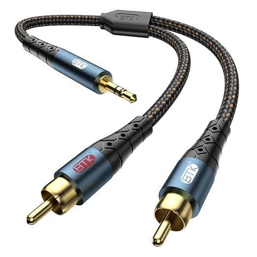 EMK 3.5mm to 2RCA Cable 24K Gold-Plated Nylon Braided RCA to Auxiliary Stereo by EMK