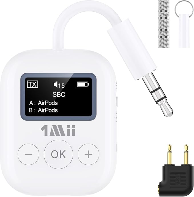 1Mii Bluetooth Transmitter for Airplane, Airplane Travel Essentials, Aptx Low by 1Mii