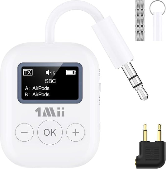 1Mii Bluetooth Transmitter for Airplane, Airplane Travel Essentials, Aptx Low by 1Mii