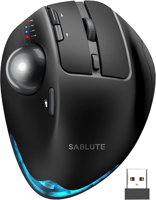 SABLUTE Wireless Trackball Mouse, Ergonomic Bluetooth Rechargeable Computer by SABLUTE