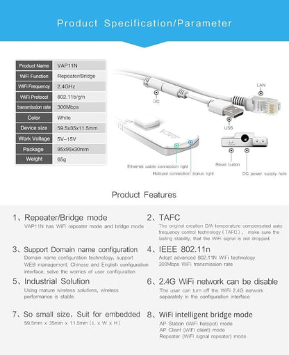 Vonets VAP11N-300 2.4GHz Mini WiFi Bridge Ethernet/WLAN to LAN Adapter/WLAN - Image 3